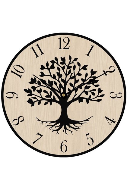 Ceas de perete GHC100022, analog, rotund, MDF, natur + negru, 30 cm