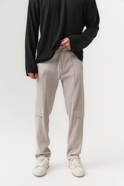 Everyday Corduroy Fabric Men's Trousers with Elastic Waist