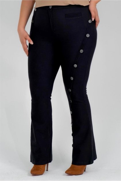 Women's Plus Size Button Detailed Trousers Black