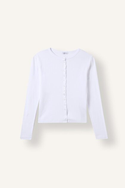 %100 Pamuk Slim Fit Bisiklet Yaka Düğmeli Ribana Uzun Kollu Basic Hırka I9576AX26AU