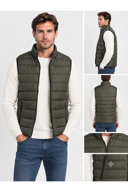 Men's Quilted Lined Puffer Vest with Double Pockets and Zipper