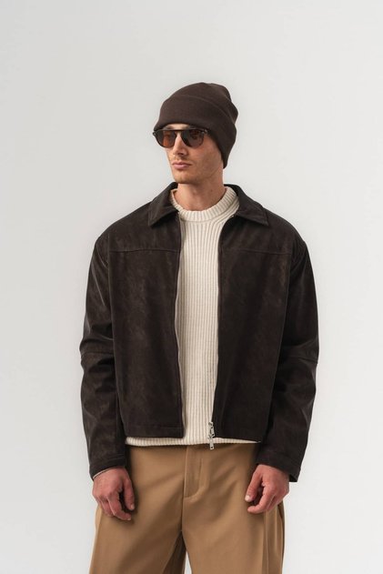 Surface Zippered Collared Nubuck Look Seasonal Men's Coat