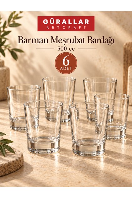 Barman 6'lı Meşrubat Bardağı 500 cc Büyük Boy İçecek Sunum Bardağı