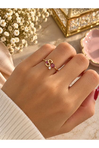 Women's Gold Color S Letter Stone Ring – Elegant and Sparkling Stylish Design