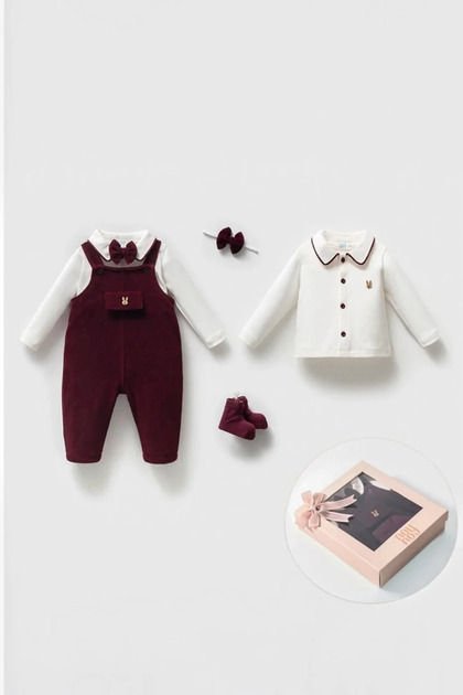 Baby Boy Velvet Salopet Special Occasion Set with Bow Tie, Stylish Mevlit and Event Set