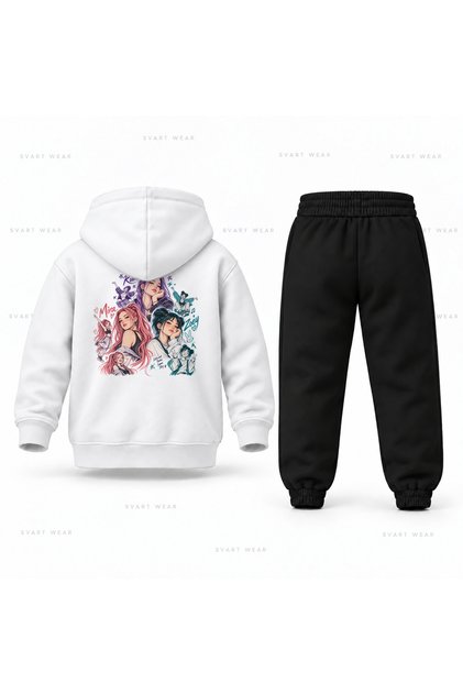 Kpop Demon Hunters Huntrix Drawing Notebook Printed Children's Hooded Tracksuit Set