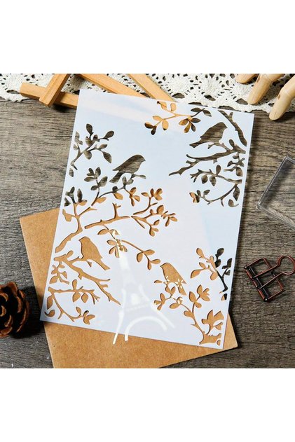 1PC 11.7inch Bird on Branch Stencil for DIY Wall Journal Painting Decoration