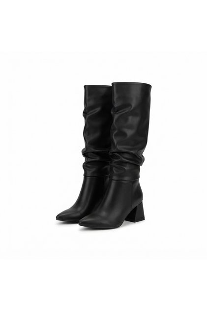 Zri̇nx-2002 Premium Black Bellows Thick Heeled Women's Boots 7 cm