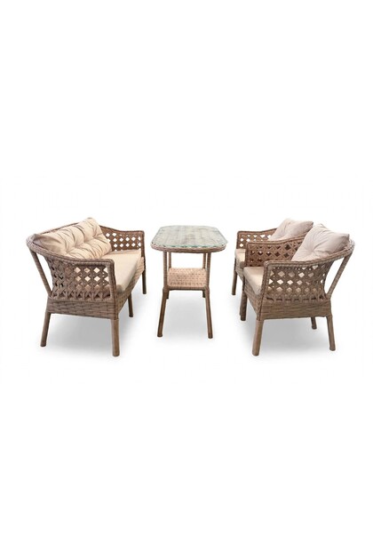 Mini Çay Seti 4 Kişilik Capicino Kuş Yuvası Örgü Rattan Balkon Takımı Masalı 2+1+1 Bahçe Teras Veranda Oturma Grubu