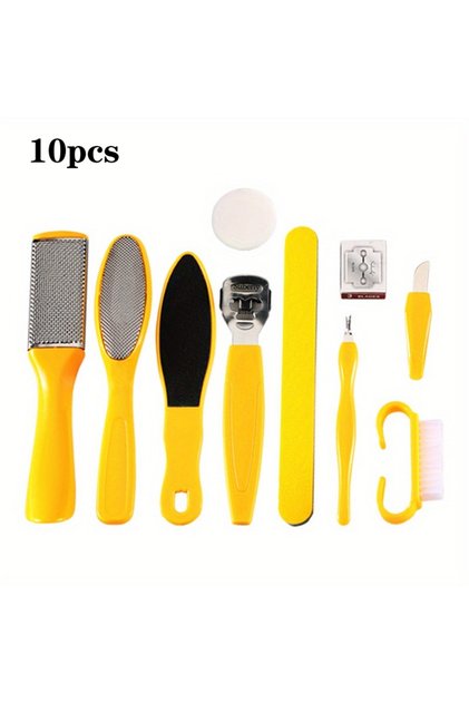 10pcs(Yellow) 8/10pcs Foot Care Kit, Yellow Plastic Pedicure Tools Set With Callus Remover, Foot Fil
