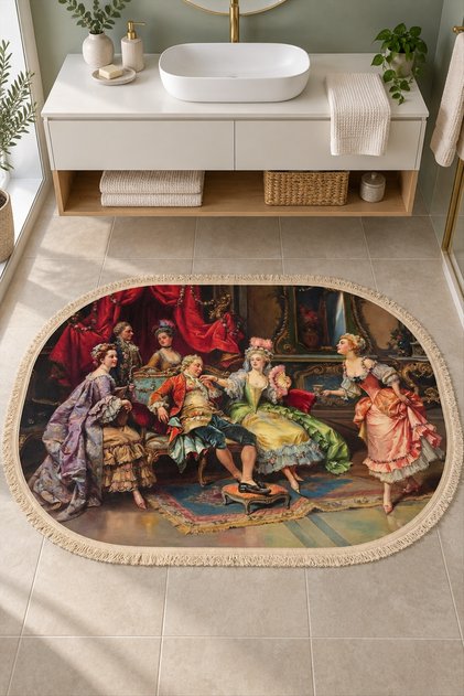 Rococo Patterned Sports Fringed Non-Slip Bath Mat 80X115 cm