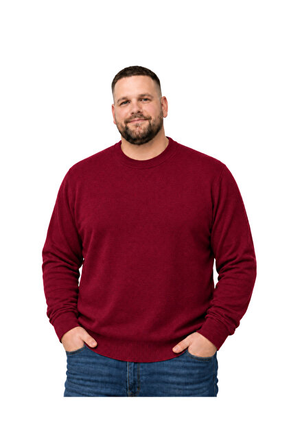 سترة رجالية كبيرة الحجم باللون الأحمر الداكن برقبة دائرية XL-2XL-3XL-4XL