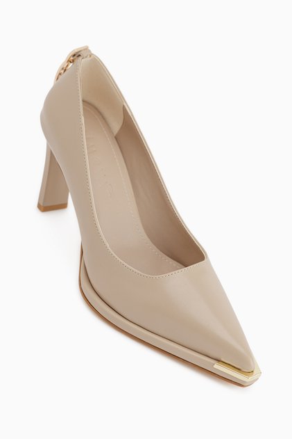 Mariana Beige Buckle Detailed Women's Heeled Shoes