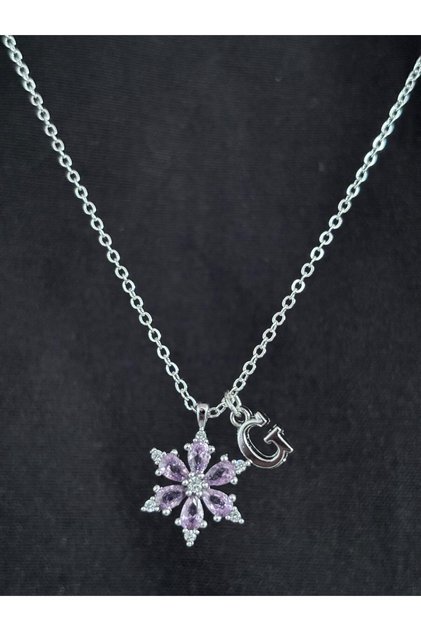 Pink Zircon Stone Lotus Flower g Letter Women's Steel Necklace