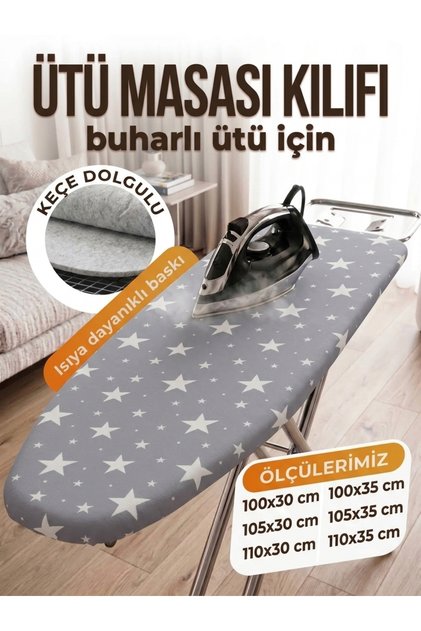 Ütü Masası Kılıfı 110x30 cm, Pamuklu, Sünger Dolgulu, İpli