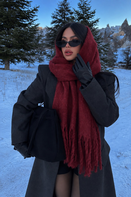 Women's Soft Textured Shawl | Winter Tasseled Solid Color Scarf