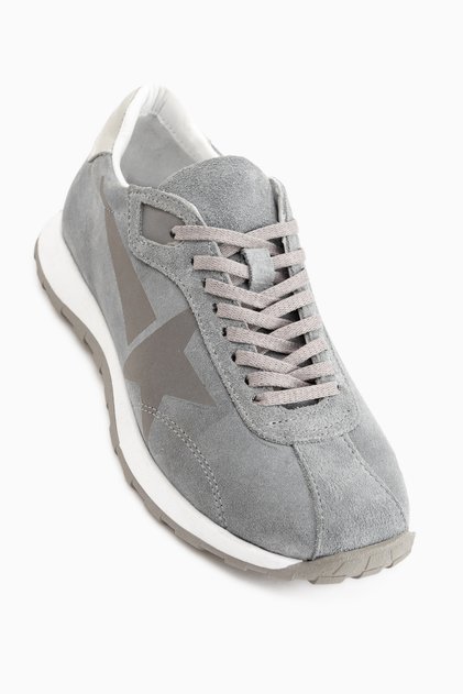 Polly Genuine Leather Gray Suede Star Detailed Women's Sneaker