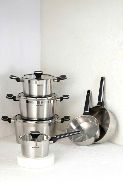 10Pcs Cookware set Polo series, P-1210, Stainless Steel 304, Induction compatible, Heat resistant silicon handles.