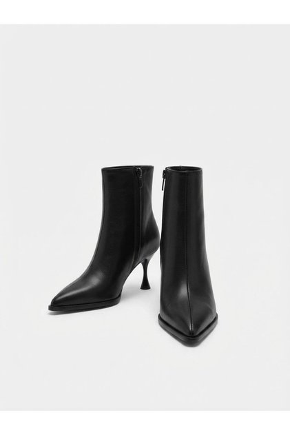 Black Leather Thin Heeled Non-Slip Sole Women's Boots