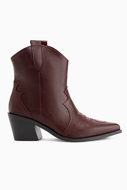 Joo Burgundy Pointed Toe Embroidered Western Boots