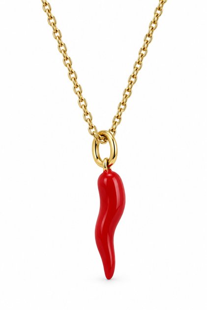 Red Pepper Figured Gold Color Necklace – 39+4 cm Adjustable Chain Women's Necklace