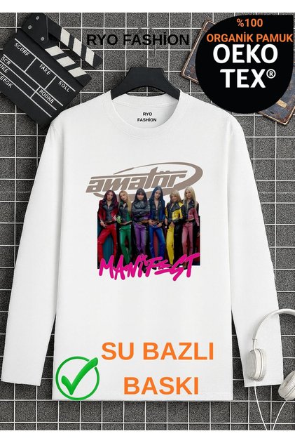 Manifest Amateur Zoktay Mina Esin Hilal Sueda Lidya Designed Long Sleeve T-Shirt 100% Organic Cotton White