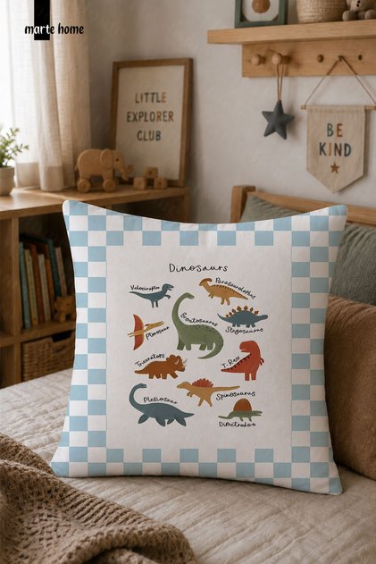 Dinosaur - Colorful Digitally Printed Children's Kirlent Cover 43X43 cm