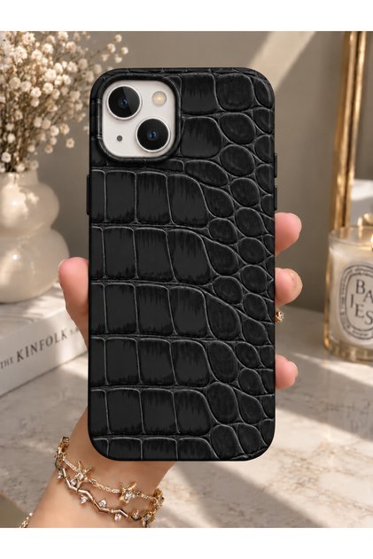 İphone 13/14/15 Uyumlu Deri Görünümlü Silikon Telefon Kılıfı