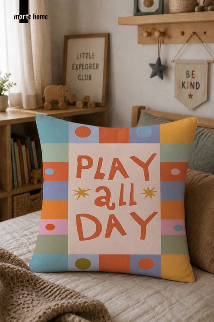 Play All Day - Colorful Digital Printed Kirlent Cover 43X43 cm
