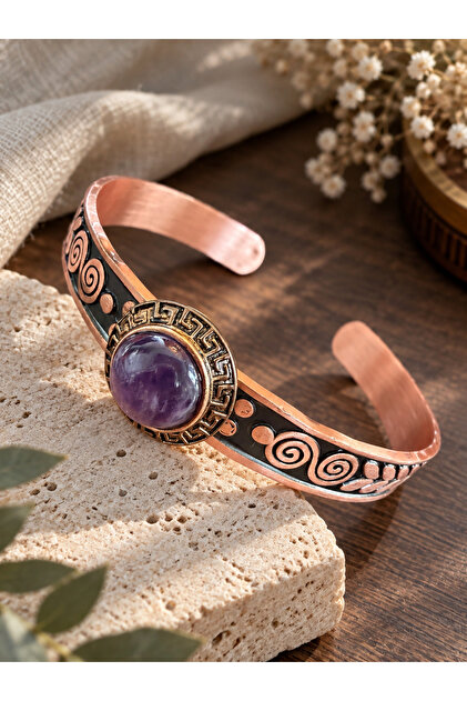 100% pure copper bracelet natural stone handmade copper bracelet, amethyst bracelet