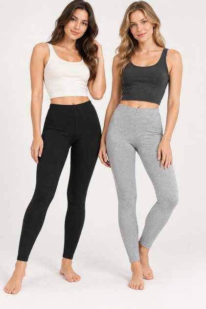 Women's 2-Piece Cotton Flexible High Waist Full Length Home Leggings Daily Basic