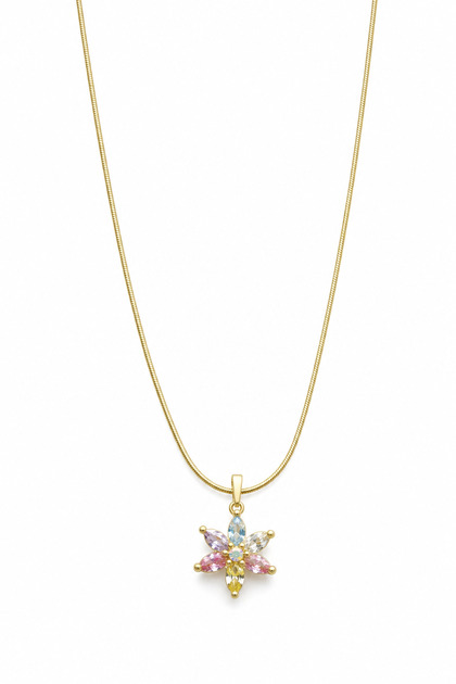Stainless Steel Multicolor Zircon Stone Flower Figured Snake Chain Necklace