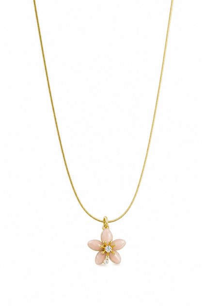 Stainless Steel Yellow Color Flower Motif Women's Necklace with Single Stone Detail