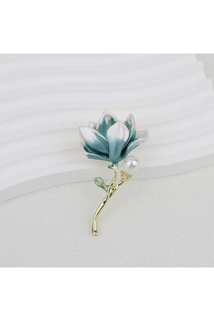Lotus çiçeği turkuaz-beyaz Broş 5.2 cm