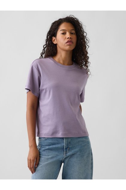 Kadın Lila Supima® Pamuk Relaxed T-Shirt