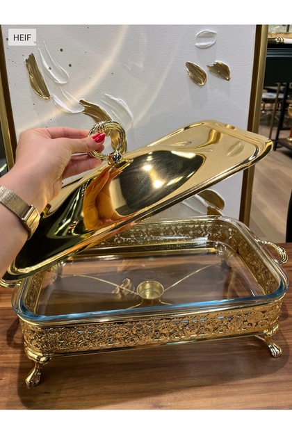 Pri̇nç Gold Micron Coated Rectangular Serving Plate