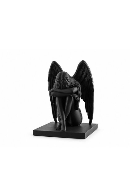 Statuetă decorativă Înger în durere, Figurină cu aripi, Decor elegant, Negru