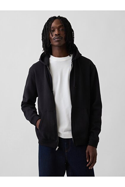 Erkek Siyah VintageSoft Fermuarlı Sweatshirt