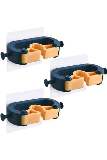 3-Piece Silicone Mop and Broom Holder,Self-Adhesive Wall Mounted Organizer Gripper,No-Drill Storage Hooks for Kitchen and Bathroom