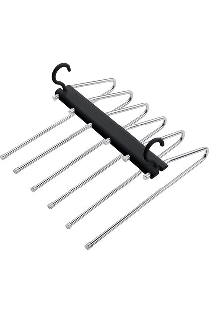 6-Tier Folding Pants Hangers,Space Saving Stainless Steel Non-Slip Multifunctional Closet Organizer for Jeans,Trousers and Scarves,Black