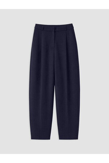 Navy Blue High Waist Pleated Women's Balloon Pants