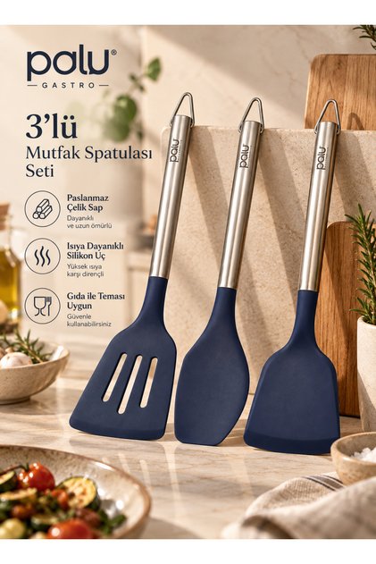 3-Piece Heat-Resistant Silicone Tip Stainless Steel Handle Kitchen Spatula Set