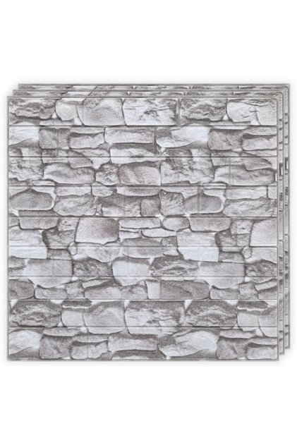 Set de 10 Tapetoo ® Plăci de tapet 3D autoadezive, Pietre rotunjite gri deschis, Grosime 3 mm, 70 x 77 cm, Spumă, Rezistent la umiditate, 5,3 mp