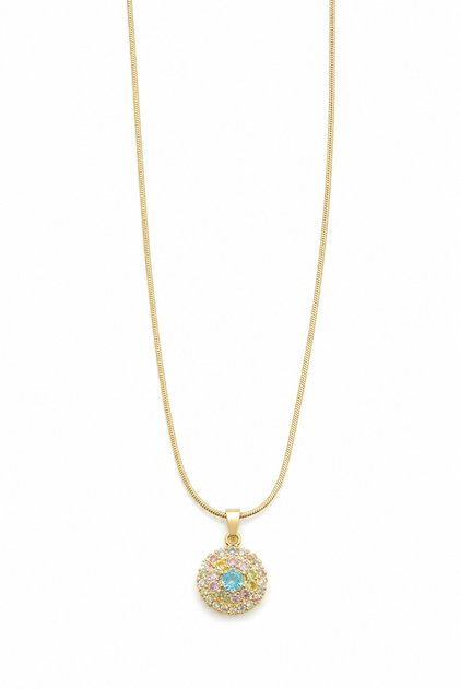 Stainless Steel Yellow Color Snake Chain Multicolor Stone Necklace