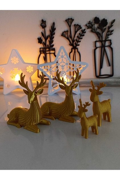Yılbaşı Dekorasyon 4 lü Gold Geyik seti 10-6-8 cm PLASTİKTİR