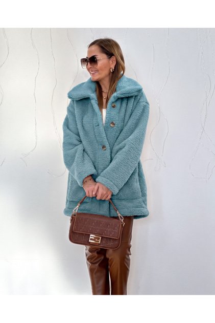 Women's long sleeve collared wellsoft coat with front button closure