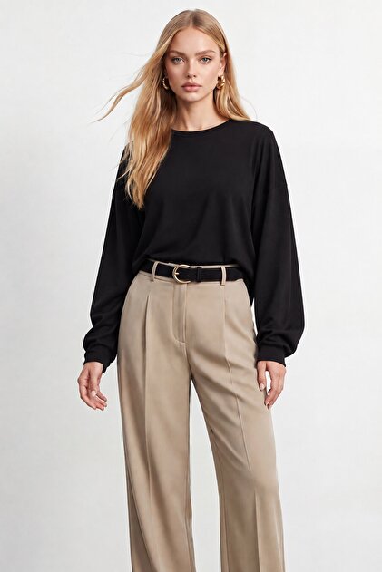 Crew Neck Long Sleeve Basic Blouse
