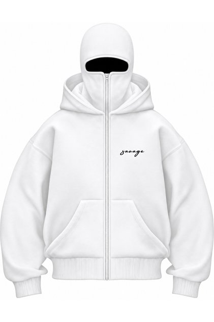 Unisex Ninja Ninja Fermuarlı Oversize Kapüşonlu Cepli 3 İplik Sweatshirt