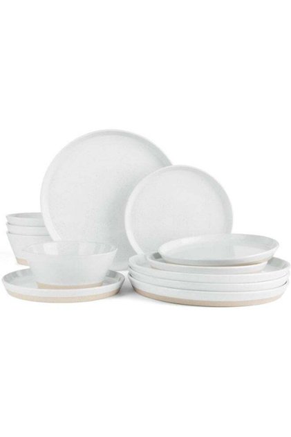 Saturn Series 12 Pieces Dinnerware Set, White with Rufous Edge