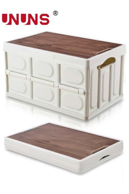 Foldable Storage Box,Collapsible Camping Box With Wooden Lid For Indoor Pool Toys Snacks, Portable Waterproof Storage Container For Outdoor Barbeque Picnic Fishing Car,Home Garage Organization